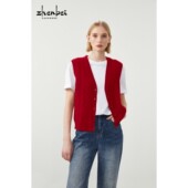 55466 百搭优雅 珍贝100山羊绒秋冬新款 品V领绞花开背马甲时尚