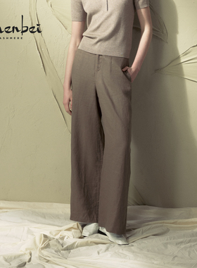 ZB/珍贝2025春夏新品薄款100亚麻女裤宽松休闲舒适高级感/H106012