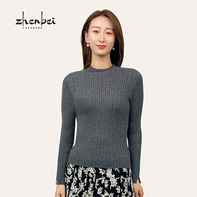 珍贝精纺羊绒一体成型半高领女衫