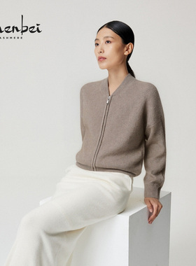 ZB/珍贝2025年秋冬新款品100%山羊绒绒棒球领拉链女士开衫/56519Q