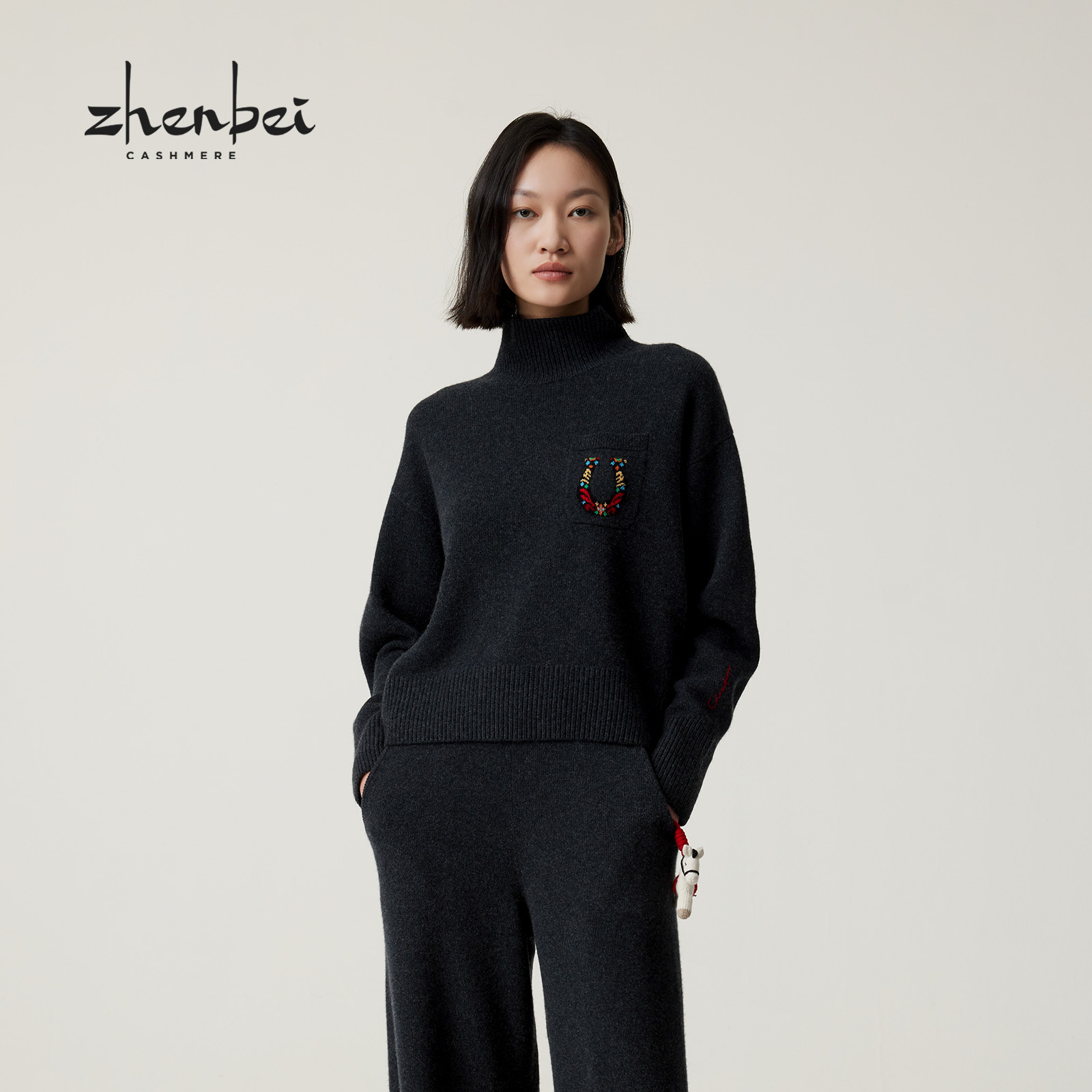 珍贝100%山羊绒高领女衫时尚通勤