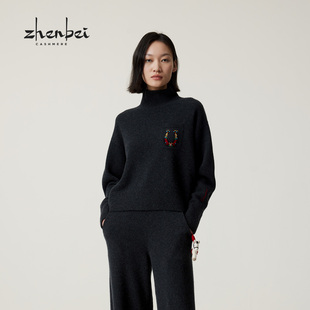 通勤百搭 时尚 秋冬品100%山羊绒高领女衫 56582 珍贝2025年新款