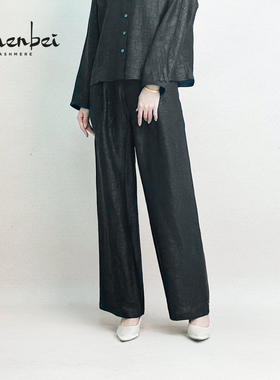 ZB/珍贝2025春夏新款高端香云纱直筒女裤黑色纯显瘦通勤/H104388