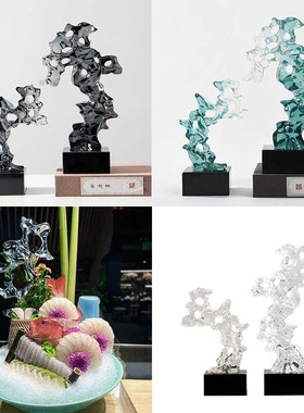 刺身摆盘装饰酒店餐厅新中式透明石头珊瑚摆件三文鱼海鲜姿造装盘