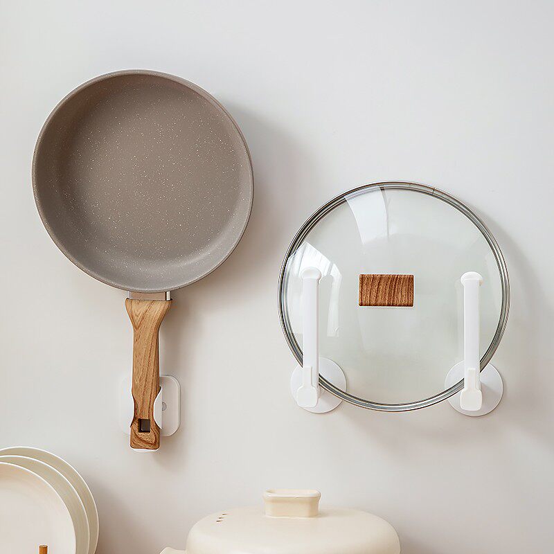 免打孔平底锅不粘锅收纳架厨房挂墙上可伸缩置物架家用锅盖整理架