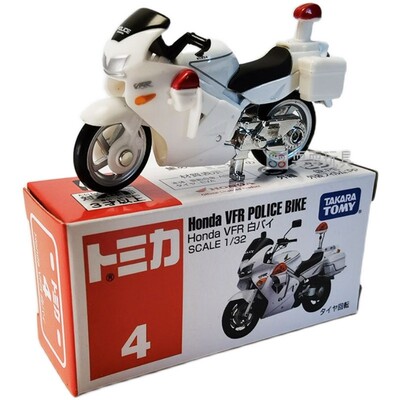 日版TOMY多美卡TOMICA合金车4号Honda VFR警察摩托车白色儿童玩具