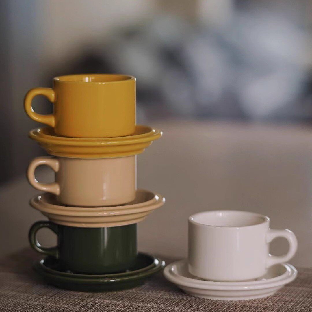 包邮日 Studio法式复古纯色陶瓷茶咖啡杯碟套装欧式小奢华马克杯