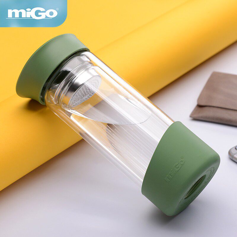 miGo耐高温双层玻璃杯大容量茶水分离泡茶杯男女隔热办公花茶杯