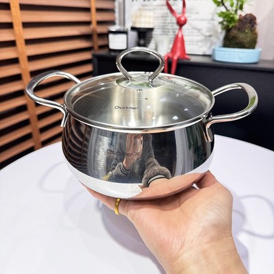 chockmen18/10不锈钢小奶锅双耳小汤锅宝宝辅食锅14cm