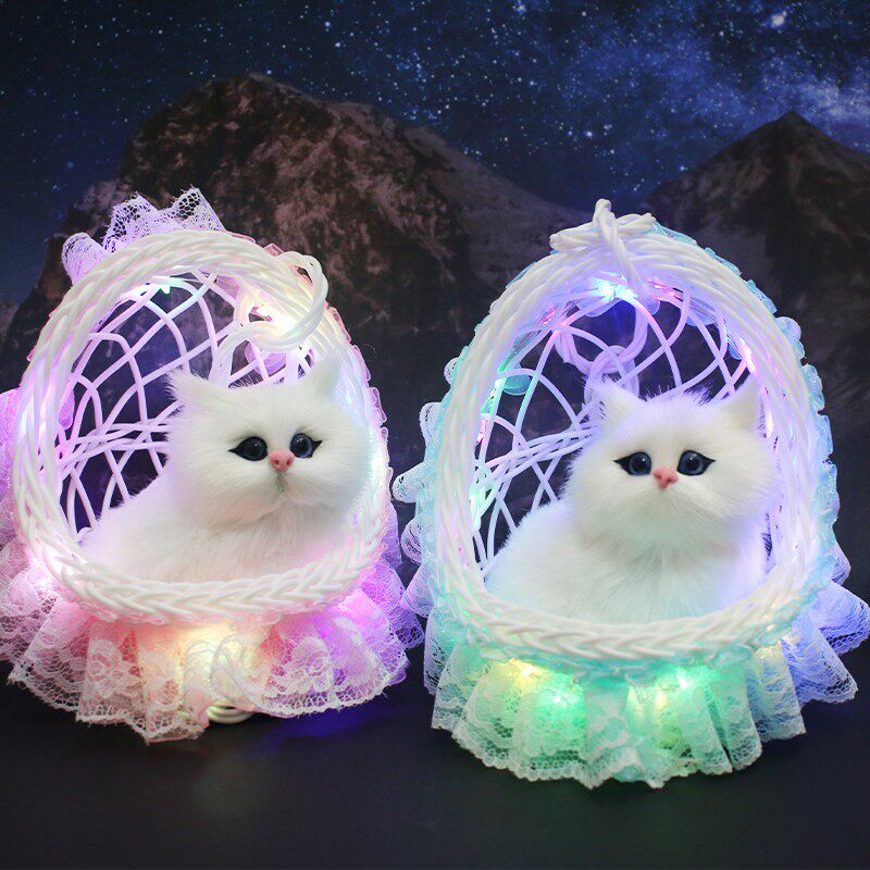 会叫的吊篮小猫咪仿真假猫摆件儿童玩具篮子猫皮毛动物模型送女孩
