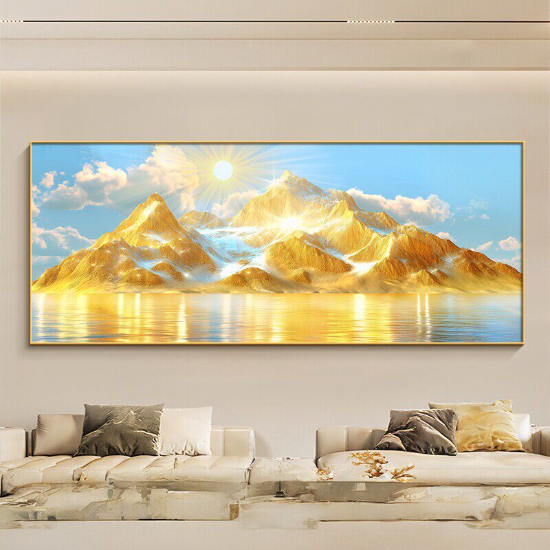 聚财客厅背有靠山装饰画山水画背景墙沙发日照大挂画壁画金山背靠