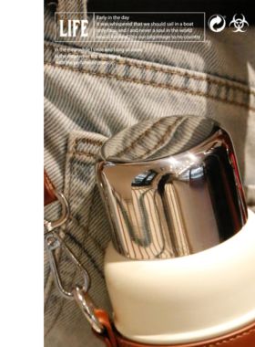 TOPCUP&GELU大容量316不锈钢保温杯女高颜值茶水分离水杯背带斜挎