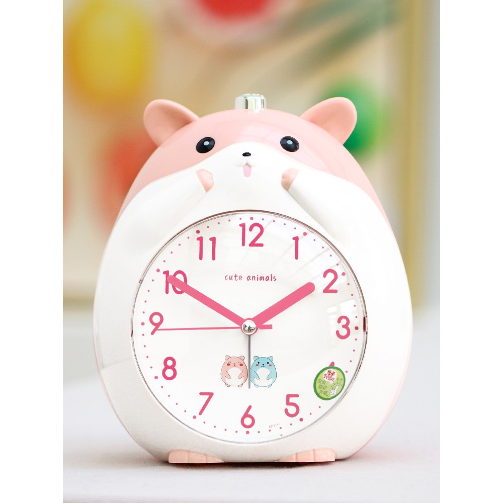 仓鼠儿童可爱小闹钟学生用高颜值静音夜灯学习钟表男女孩桌面时钟
