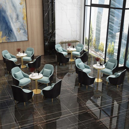 单人沙发椅现代简约岩板铁艺桌椅组合休闲咖啡厅奶茶店会客小圆桌