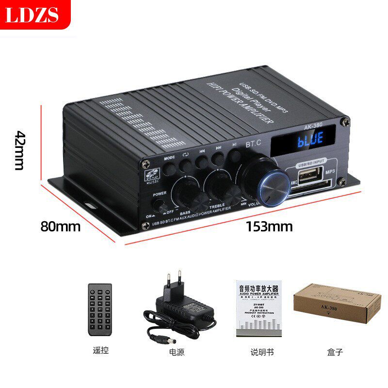 新款桌面迷你小功放机12V家用蓝牙功放机小型2.0声道功放大功率