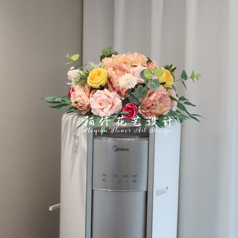 立式圆柱空调上摆件客厅冰箱顶部空间美化装饰品餐桌圆形仿真花艺