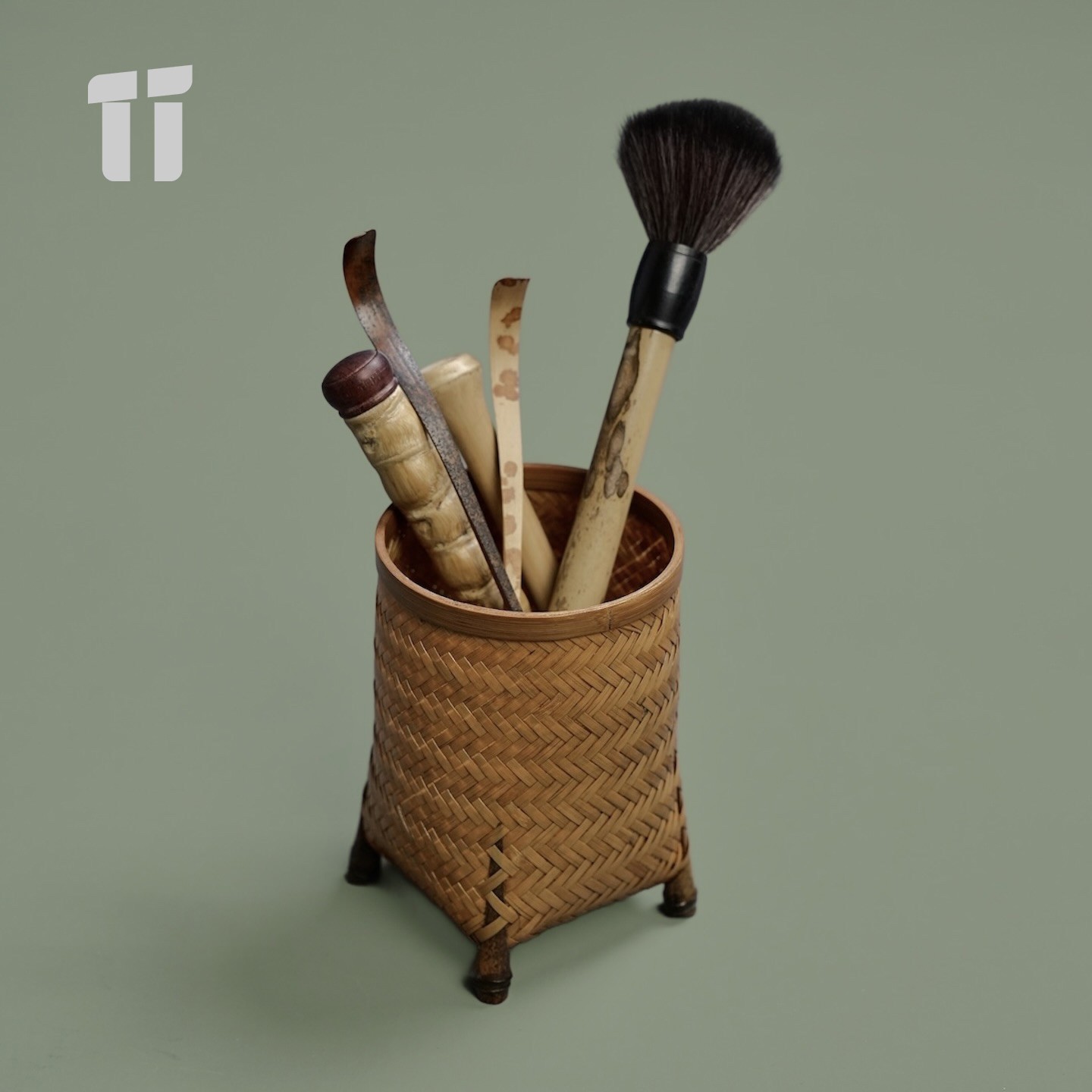 手工竹编茶筒复古大漆收纳筒笔筒茶则茶针茶夹茶道书画筒收纳盒子