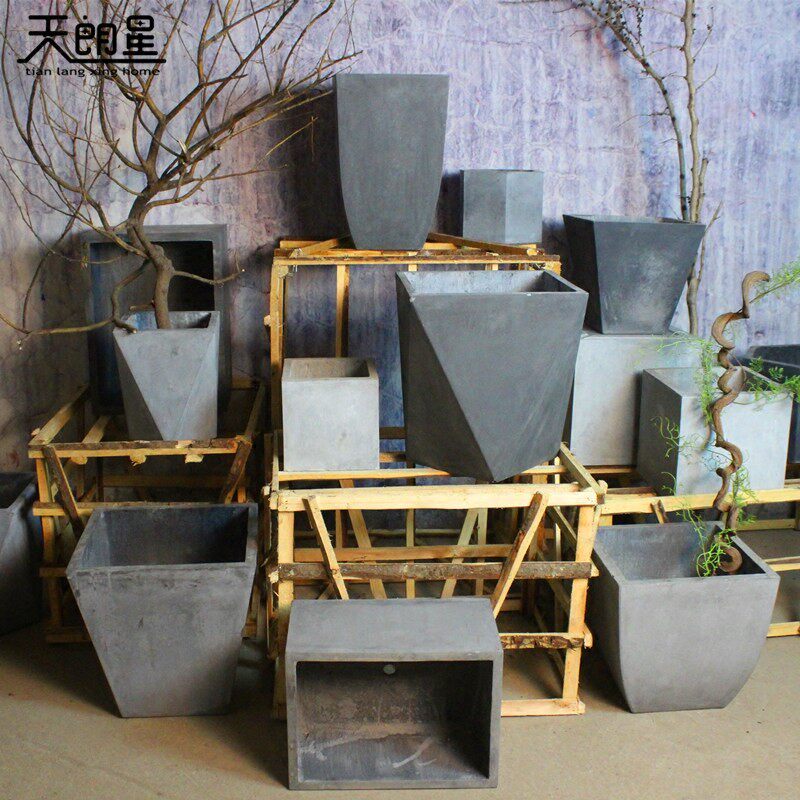 天朗星家居 现代简约几何水泥花器 方形水泥花盆 落地大水泥花盆