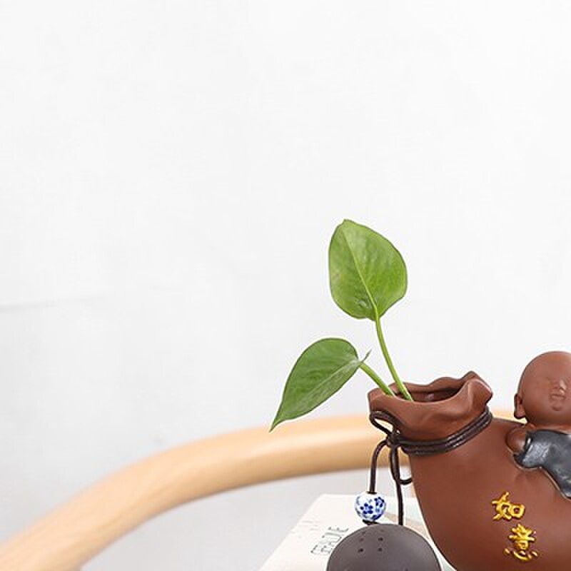 紫砂小猪水培花瓶迷你花盆花插花创意摆件室内装饰禅意小和尚茶宠