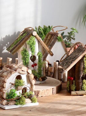 桦木鸟房子森系鸟窝鸟巢装饰挂件摆件小鸟屋室内花园庭院造景橱窗