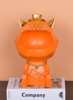 轻奢创意招财大嘴猫家用客厅摆件玄关入门门钥匙收纳高档简约装饰