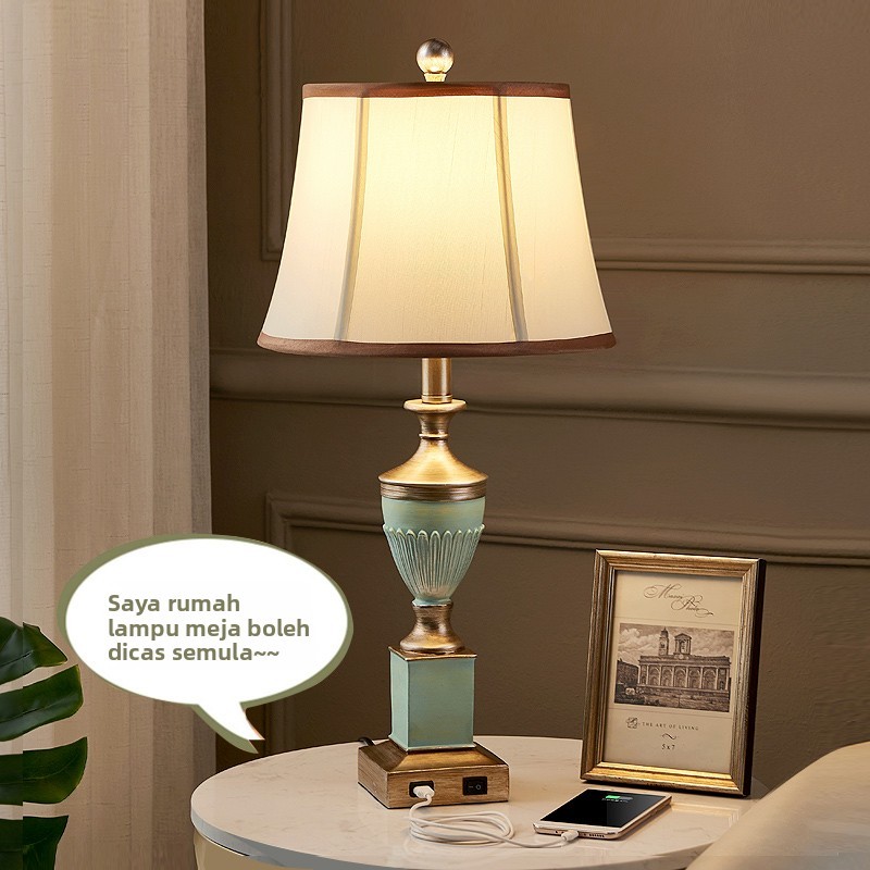 台灯卧室客厅床头灯地中海北欧创意美式复古台灯家用USB手机充电