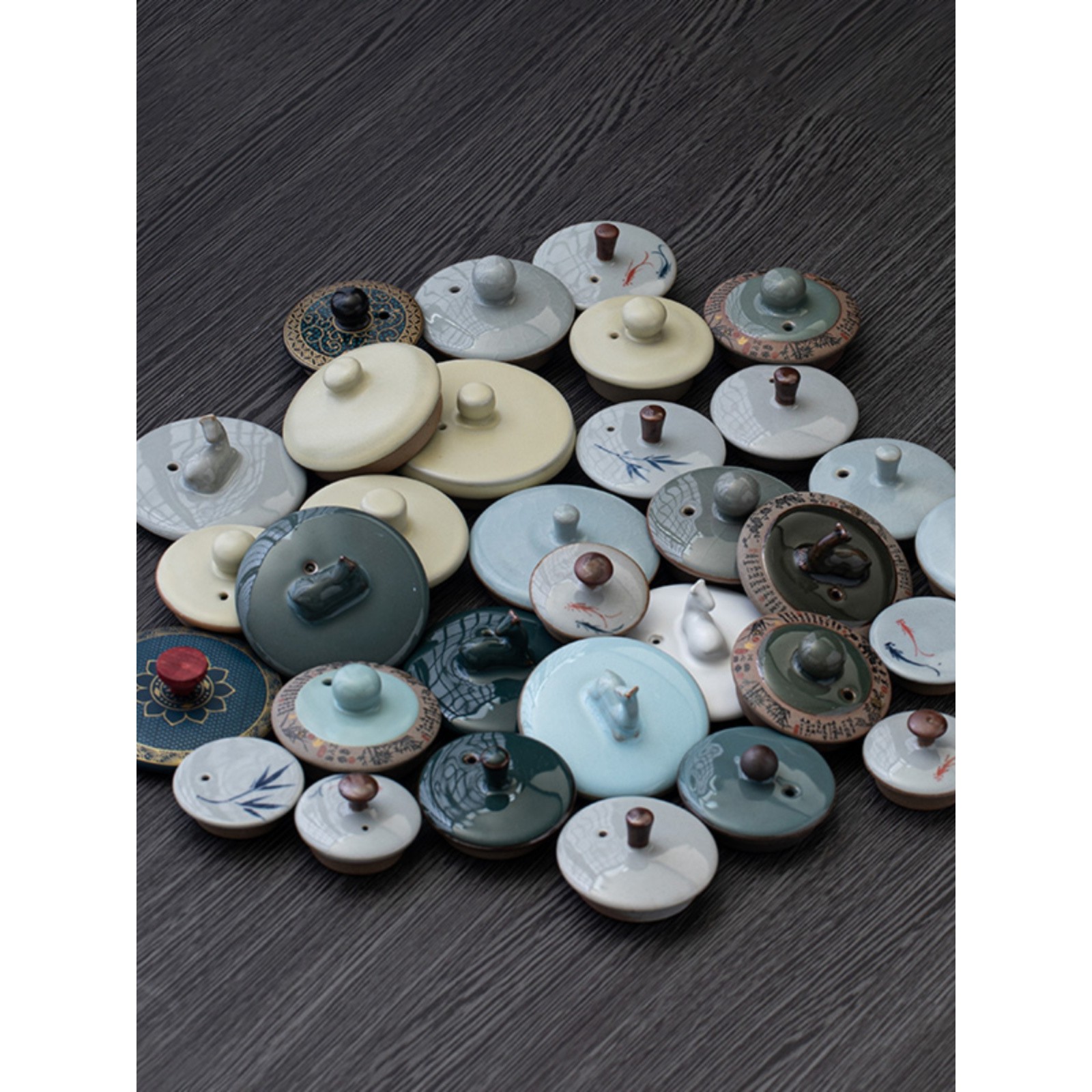 配茶壶茶杯盖子青花白瓷哥汝窑开片通用半自动茶具配件一个装家用