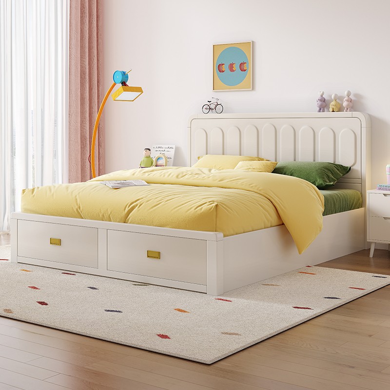北欧白色全实木床现代简约奶油风格1.8米双人床1.5主卧公主储物床