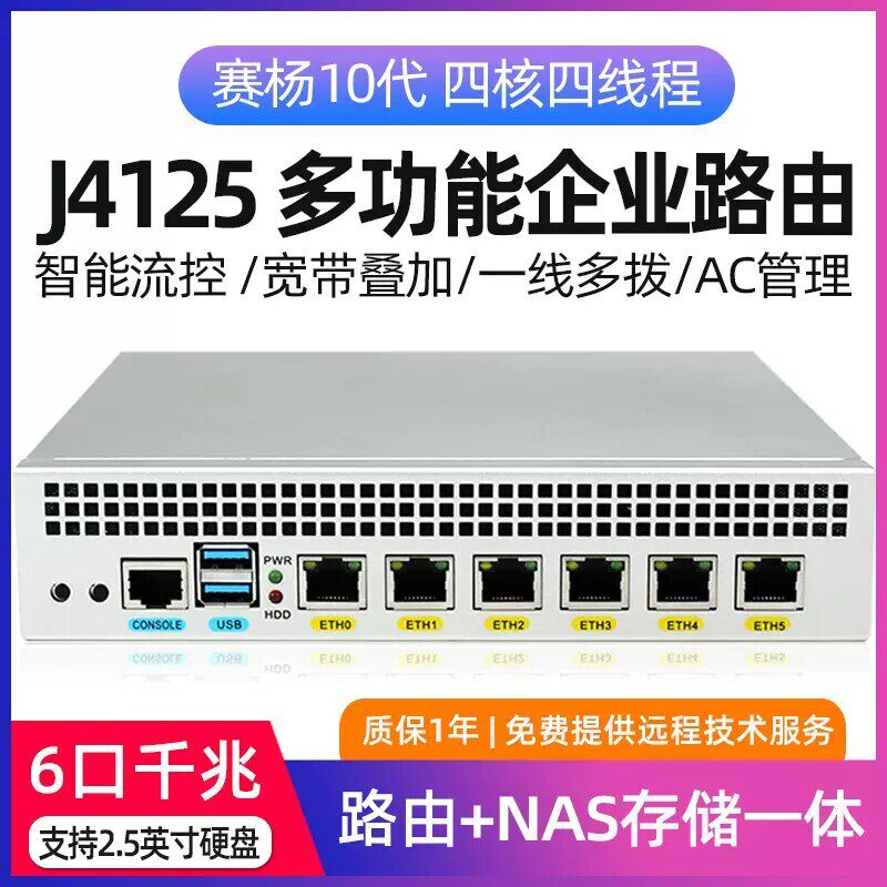 6口J4125软路由2.5G四核四执行绪爱快ros多WAN口频宽叠加企业路由器