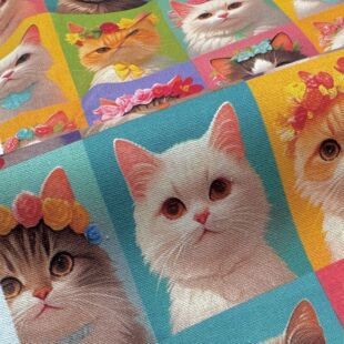 28区28.3号彩色格子猫咪数码20支纯棉平布一米价1.1米宽手工DIY
