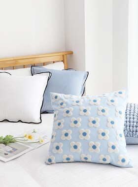 天蓝色小花抱枕套ins风方形靠垫套腰垫办公室腰靠客厅沙发腰枕