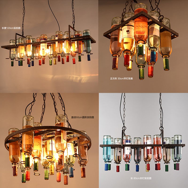 工业风酒吧咖啡馆网咖吧台彩色酒瓶装饰灯创意个性复古铁艺吊灯
