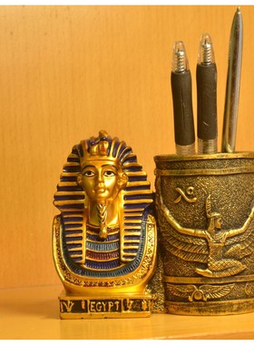 书房桌面收纳筒埃及工艺品笔盒摆设装饰品办公用品礼物法老王笔筒