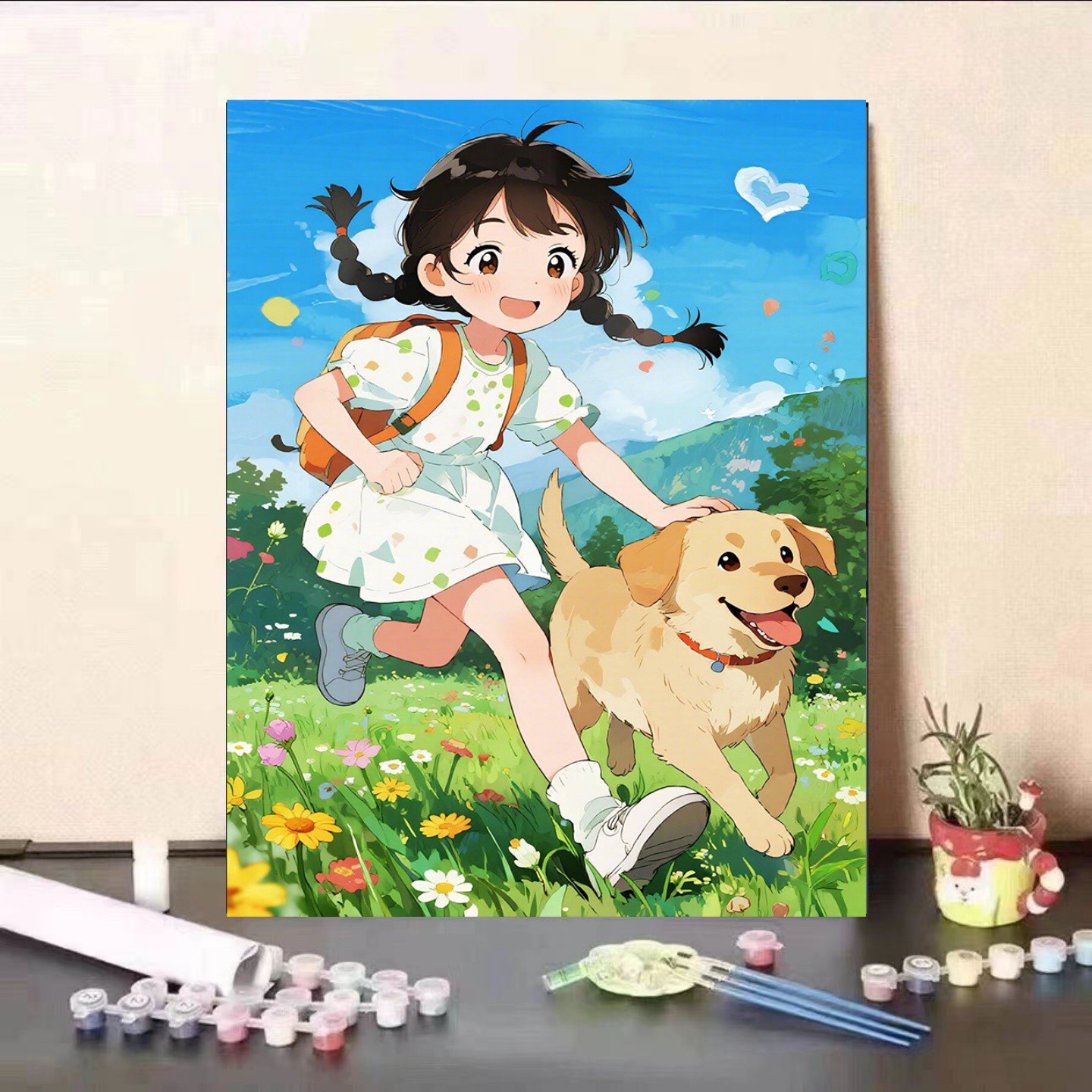 0基础手绘数字油画填色diy丙烯画涂色画治愈系女孩成人解压画