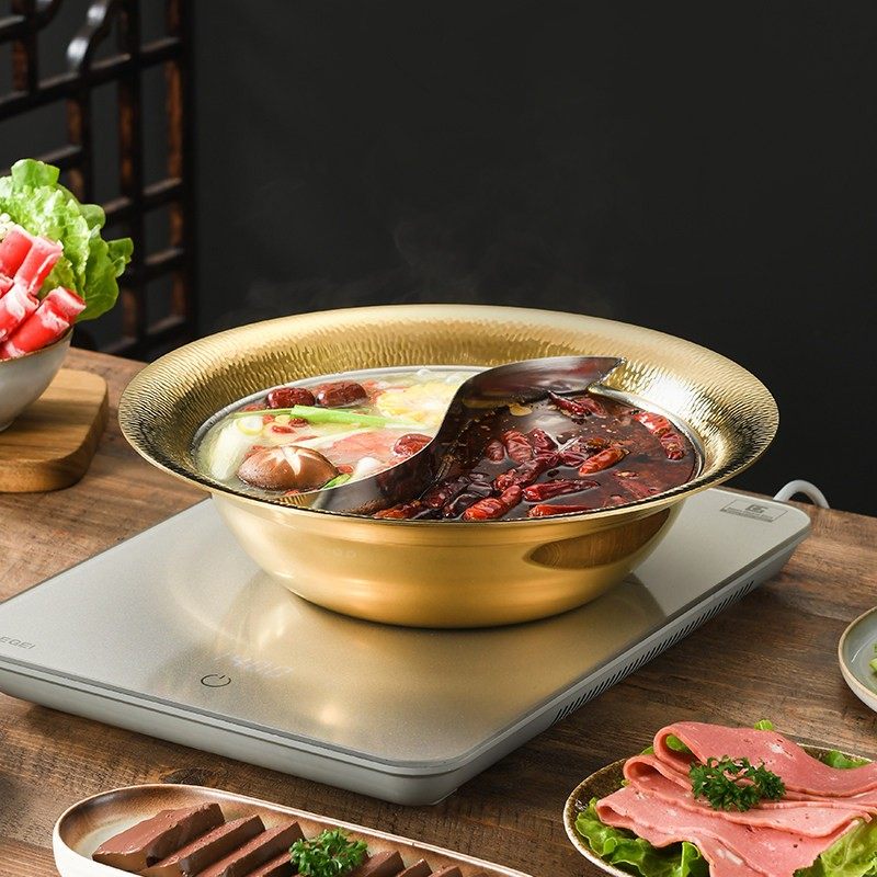 轩颖商用特厚304不锈钢锤纹鸳鸯火锅电磁炉瓦斯炉通用清汤涮电火,厨房/烹饪用具,火锅,淘宝优惠券,粉丝福利购,淘宝优惠卷