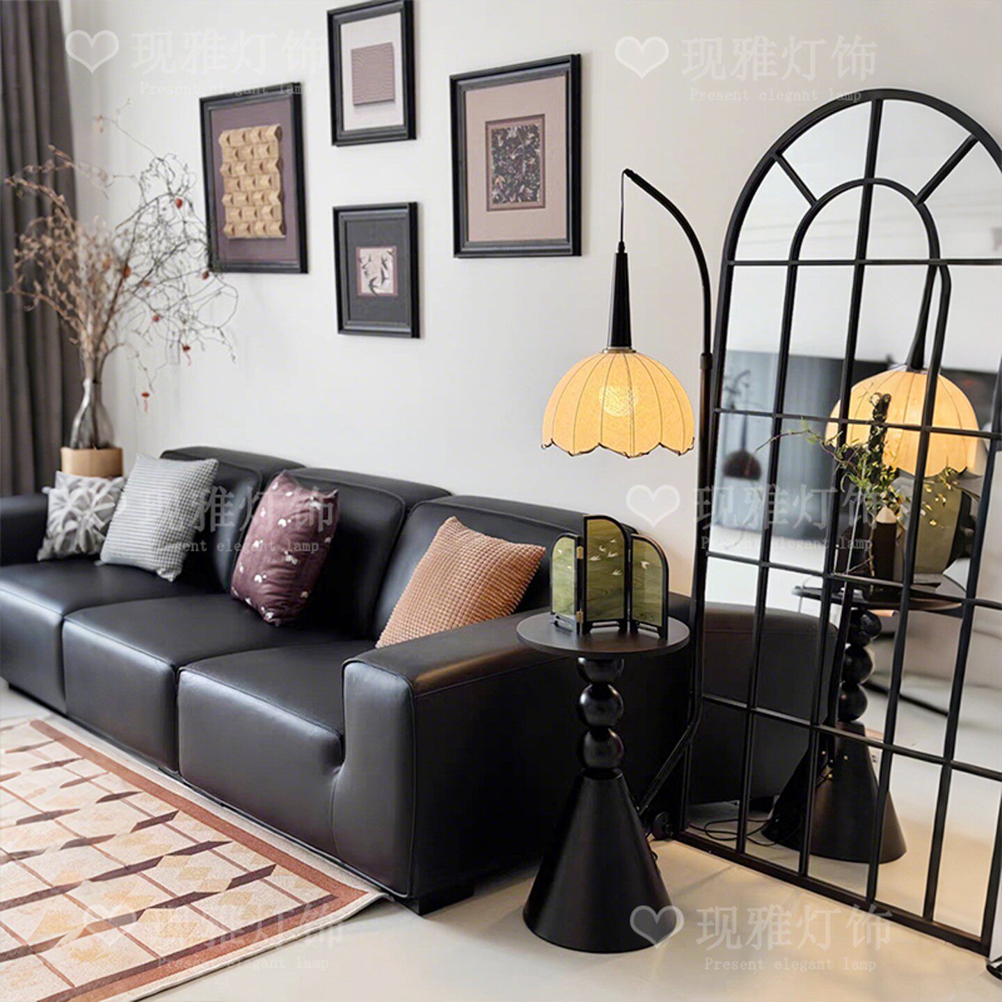 中古风落地灯氛围置物架客厅沙发旁装饰美式复古卧室牀头一体台灯