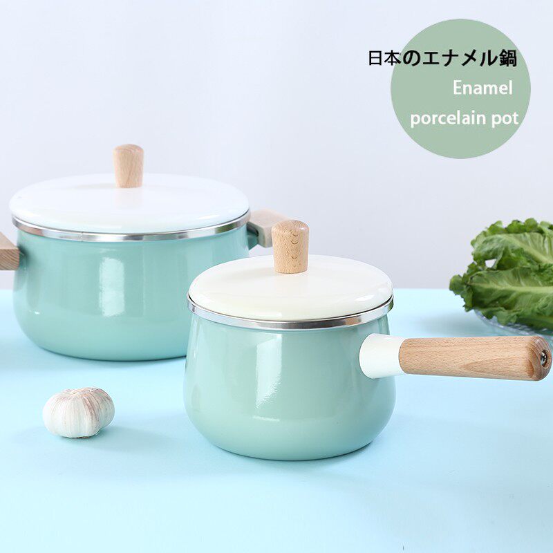 北欧搪瓷奶锅木柄珐琅单柄锅小汤锅搪瓷锅煮面锅辅食锅电磁炉通用