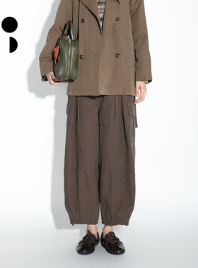 WZWJ/未知未觉工装风松紧腰抽绳收褶阔感直筒休闲裤女W533K11541