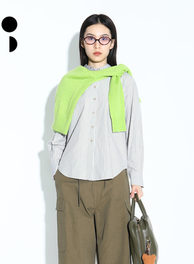 2025秋新品职场通勤精梳长绒棉条纹衬衫长袖纯棉衬衣女W532C11535