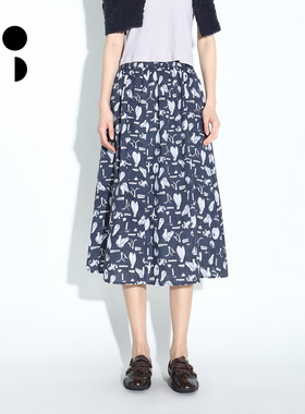 2025秋装新异托邦图案数码印花半身裙精梳长绒棉裙子W531Q11583