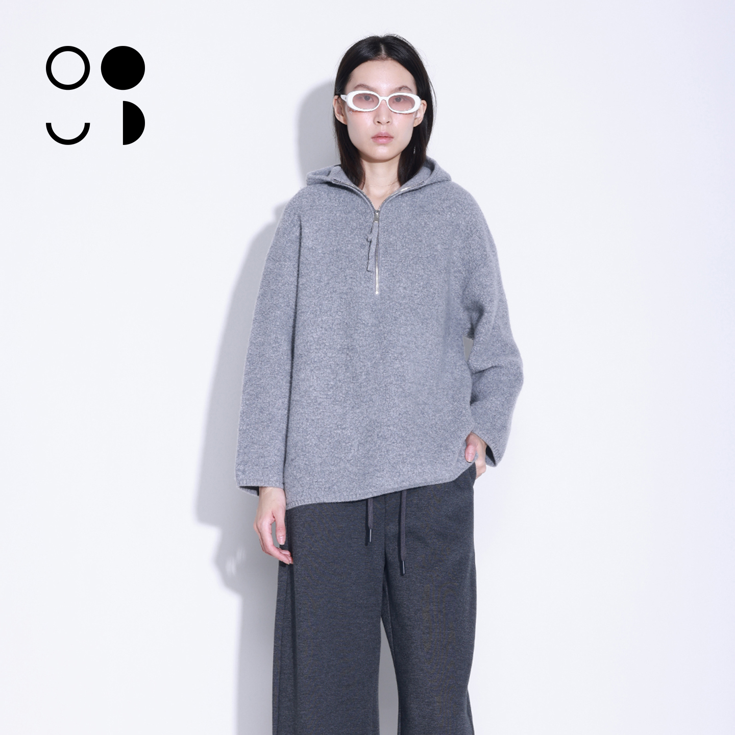 WZWJ/未知未觉高级感宽松长袖羊毛连帽半拉链毛衣外套W542M24606