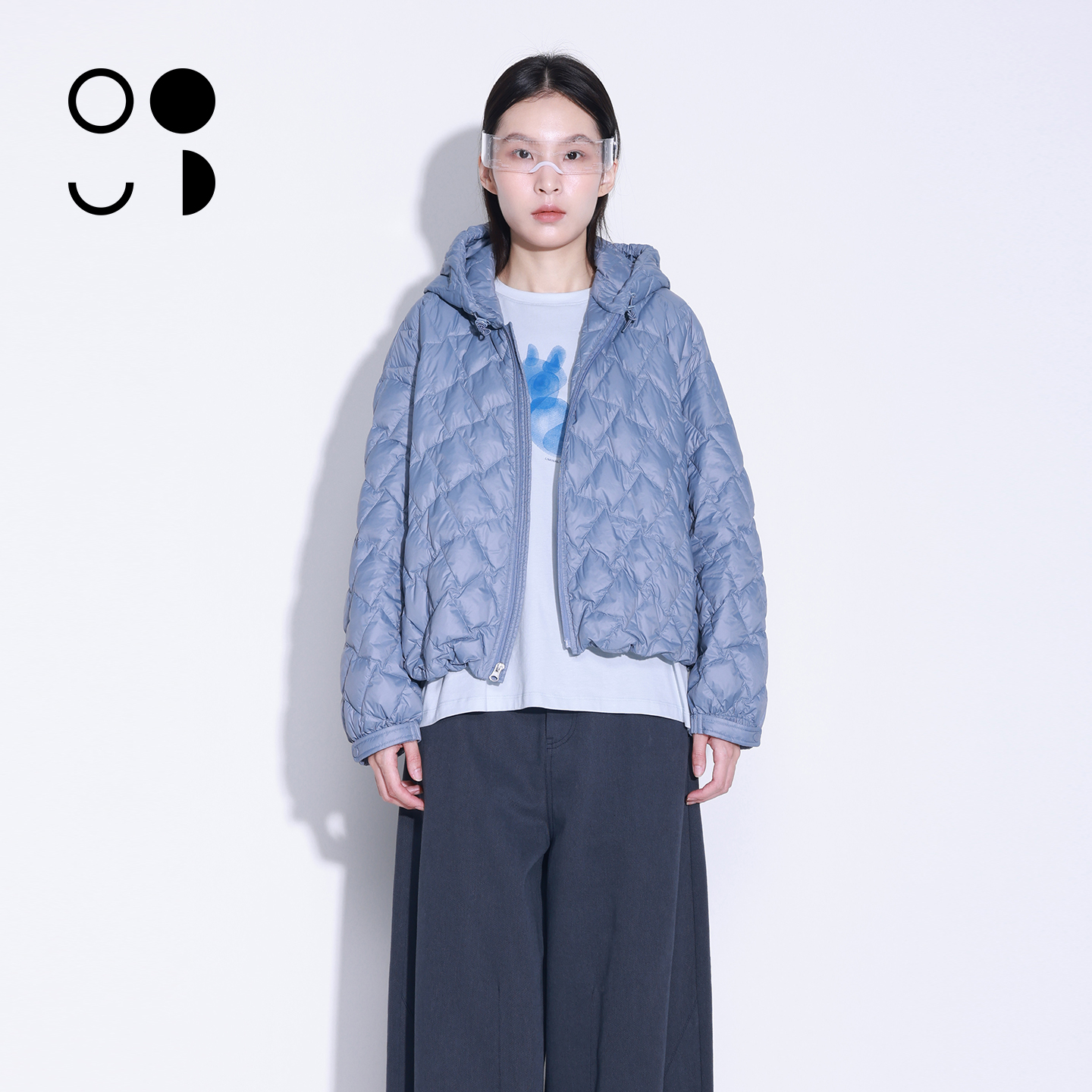 WZWJ/未知未觉短款宽松长袖菱形格轻薄连帽羽绒服女W541Y16511