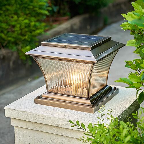 太阳能柱头灯全铜户外防水门柱灯简约别墅花园围墙灯庭院大门口灯