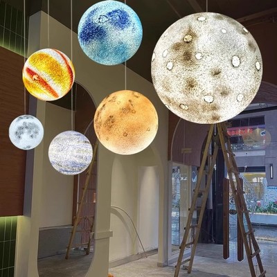 3D月球灯大号圆球吊灯创意装饰餐厅酒吧店铺商用星球灯户外月亮灯