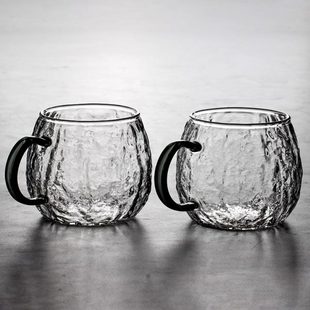 锤纹玻璃杯家用女简约树皮水杯耐热带把茶杯泡茶喝水杯子 日式