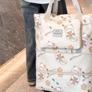 带滑轮行李袋万向轮旅行包轻便大容量可托运可爱折叠行李箱收纳袋