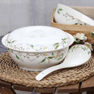 家用唐山骨瓷9英寸大汤碗带盖品锅汤锅9寸汤盆大汤碗瓷盖大海碗