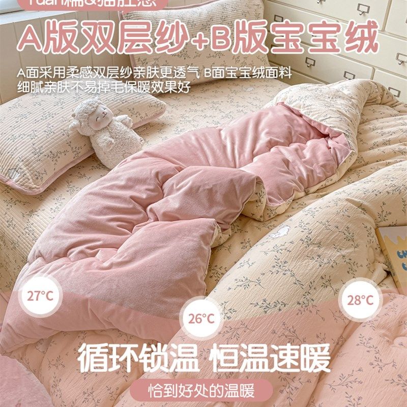 秋冬季双层纱宝宝绒被子冬被加厚加绒保暖被芯春秋被单人床盖套件,床上用品,化纤被,淘宝优惠券,粉丝福利购,淘宝优惠卷
