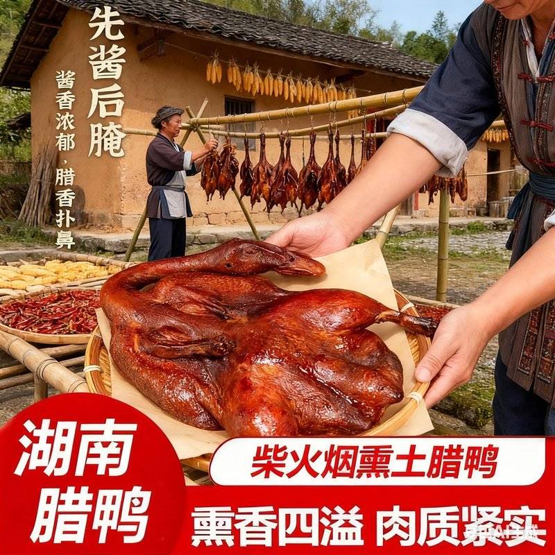 腊鸭农家烟熏鸭风干咸鸭子自制腊鸭腿湖南特产整只烟熏鸭(买3送2
