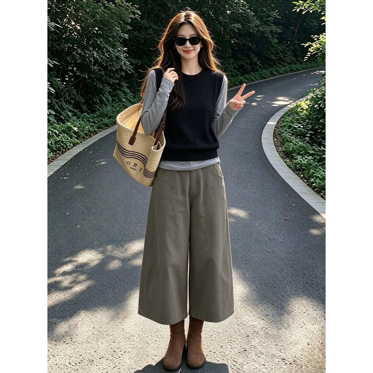 新款高级感女装2026超火减龄穿搭一整套早秋马甲叠穿上衣裤子套装